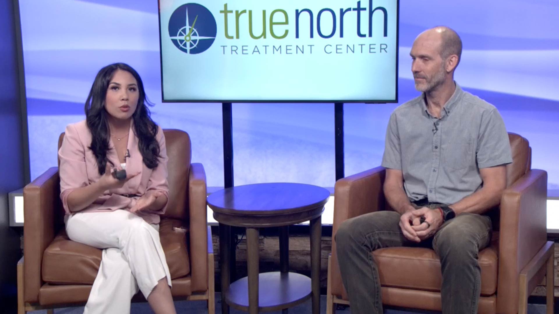 Dave Briggs speaking at the Reno News Fox 11 studio for a Therapy Thursday discussion