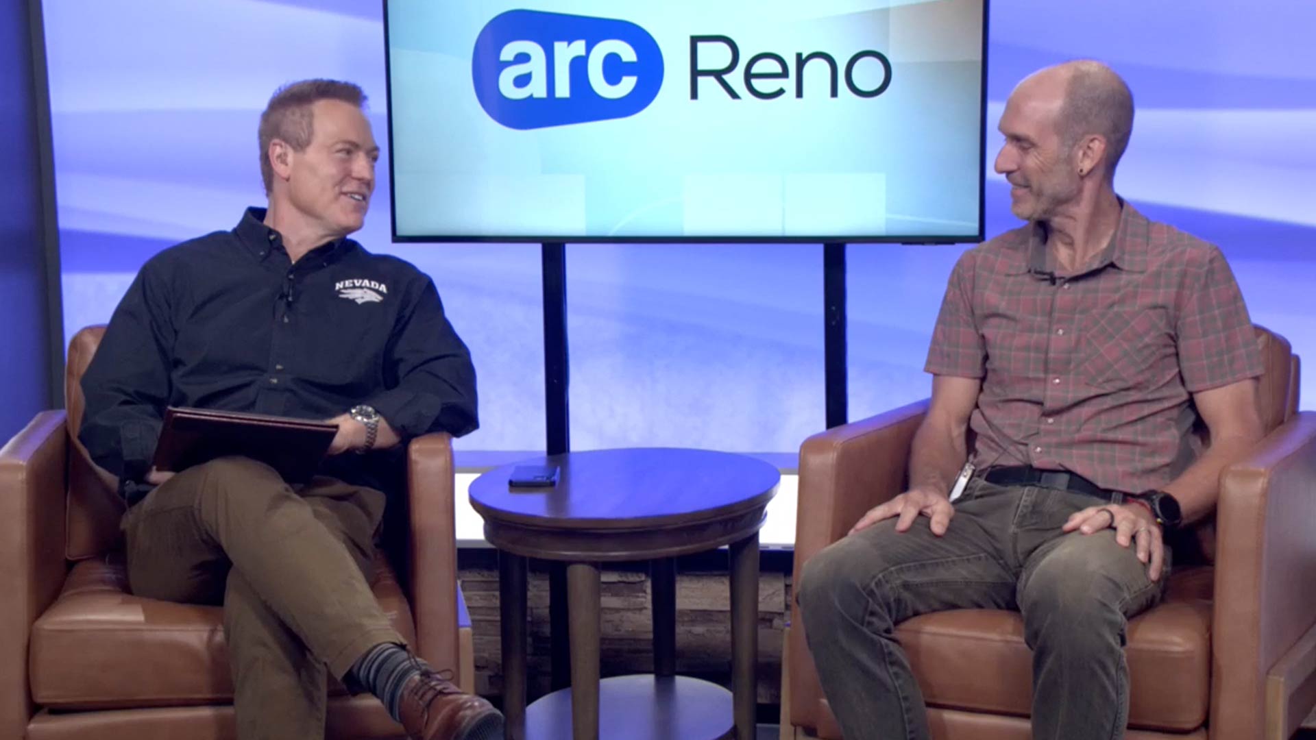 Dave Briggs speaking at the Reno News Fox 11 studio for a Therapy Thursday discussion