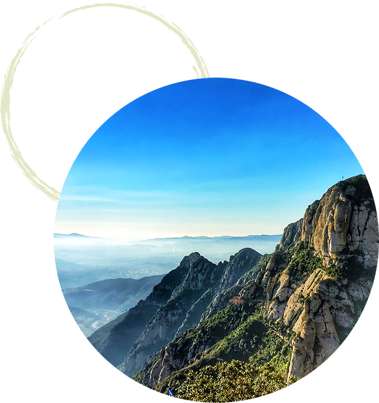 Misty mountain with blue sky