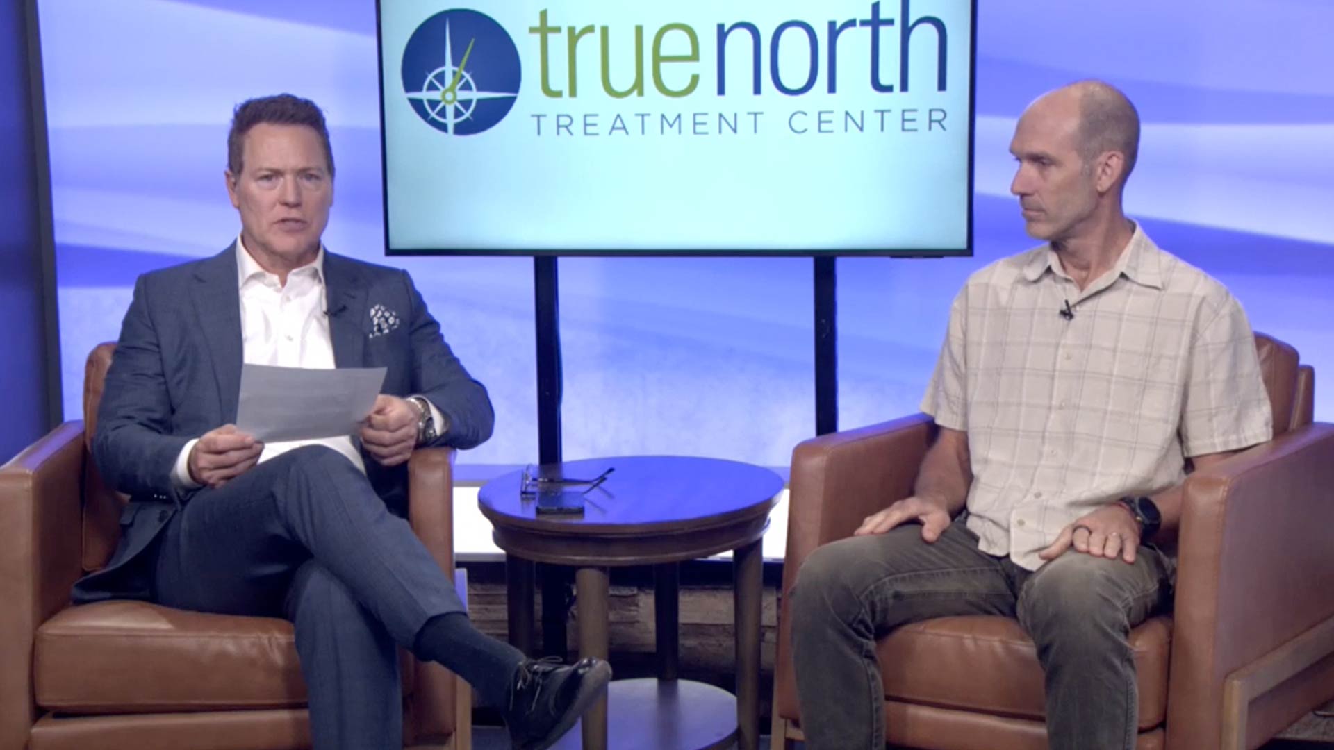 Dave Briggs speaking at the Reno News Fox 11 studio for a Therapy Thursday discussion