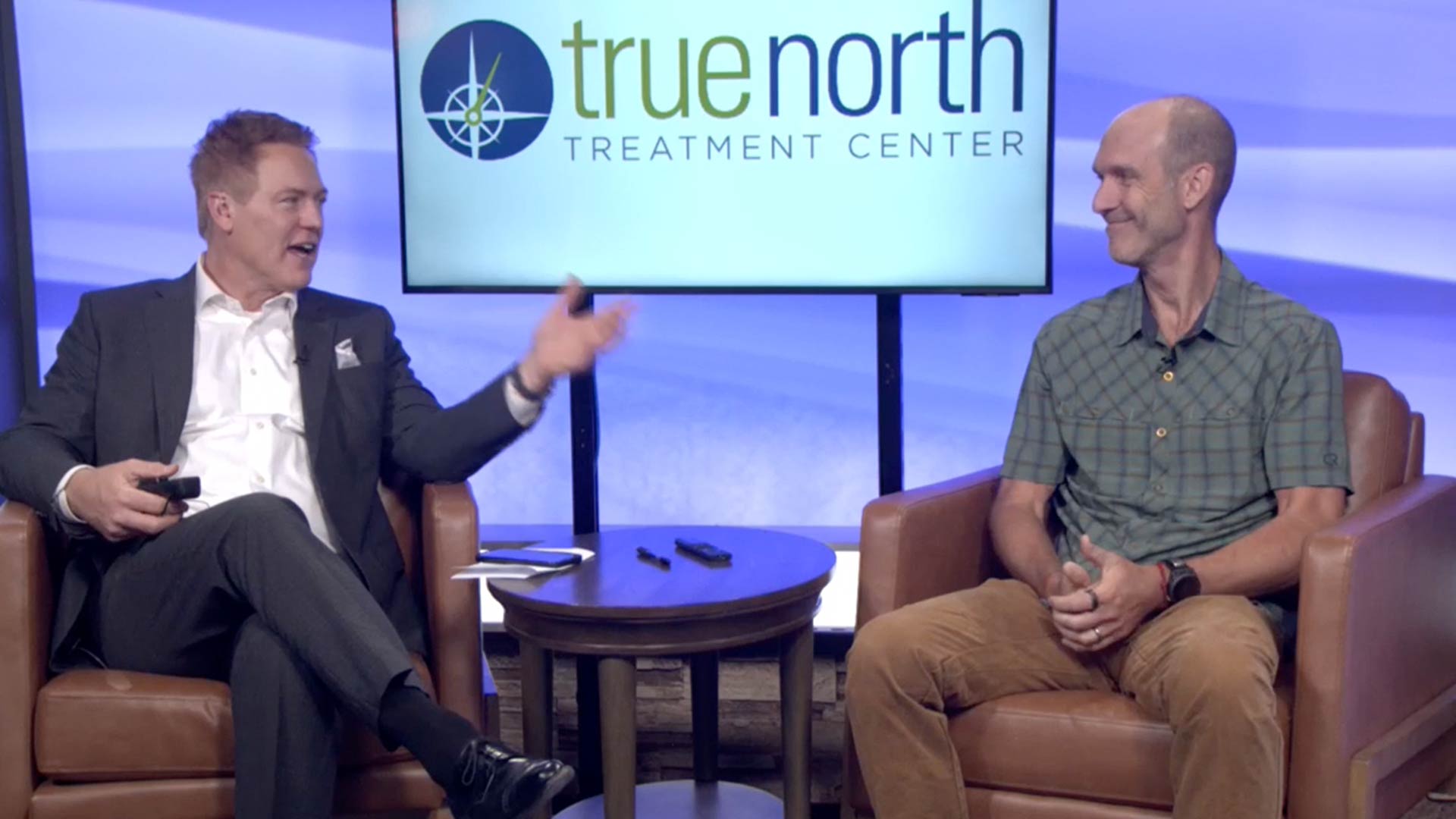 Dave Briggs speaking at the Reno News Fox 11 studio for a Therapy Thursday discussion